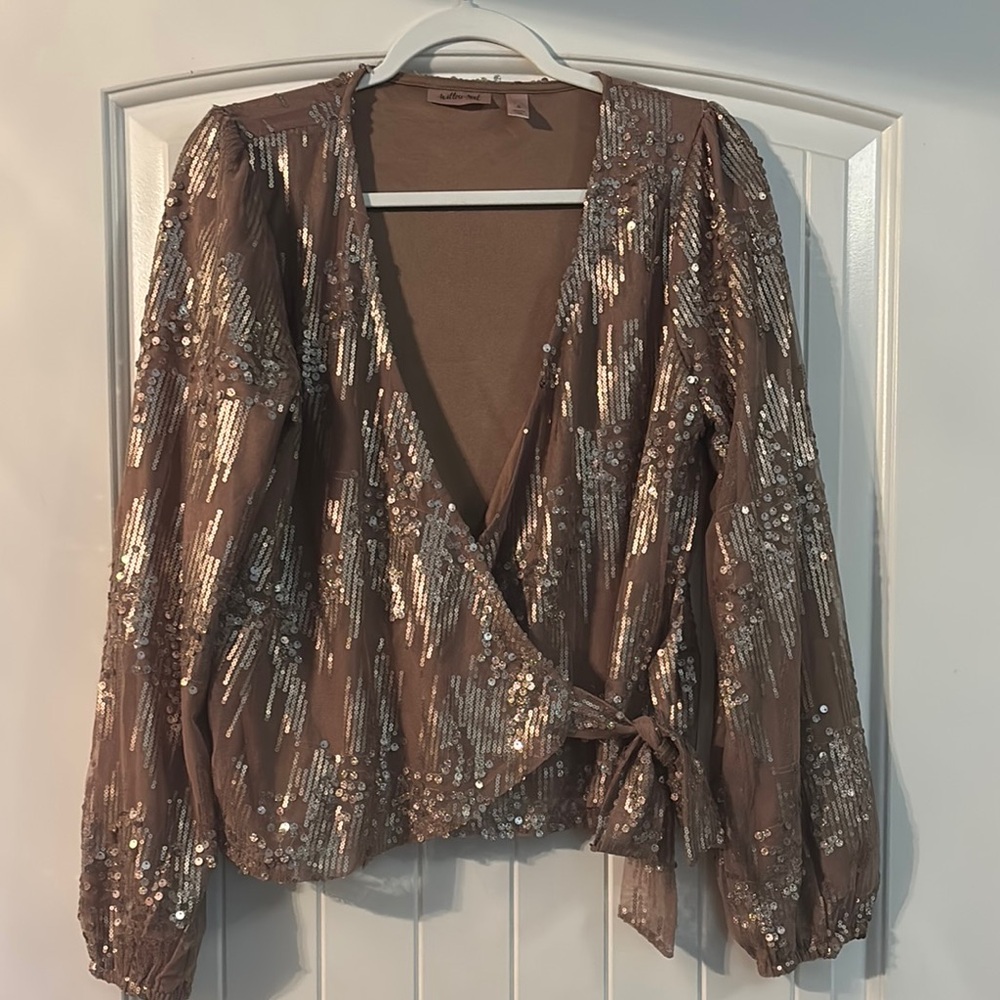 Willow & Root Sequin Wrap Blouse